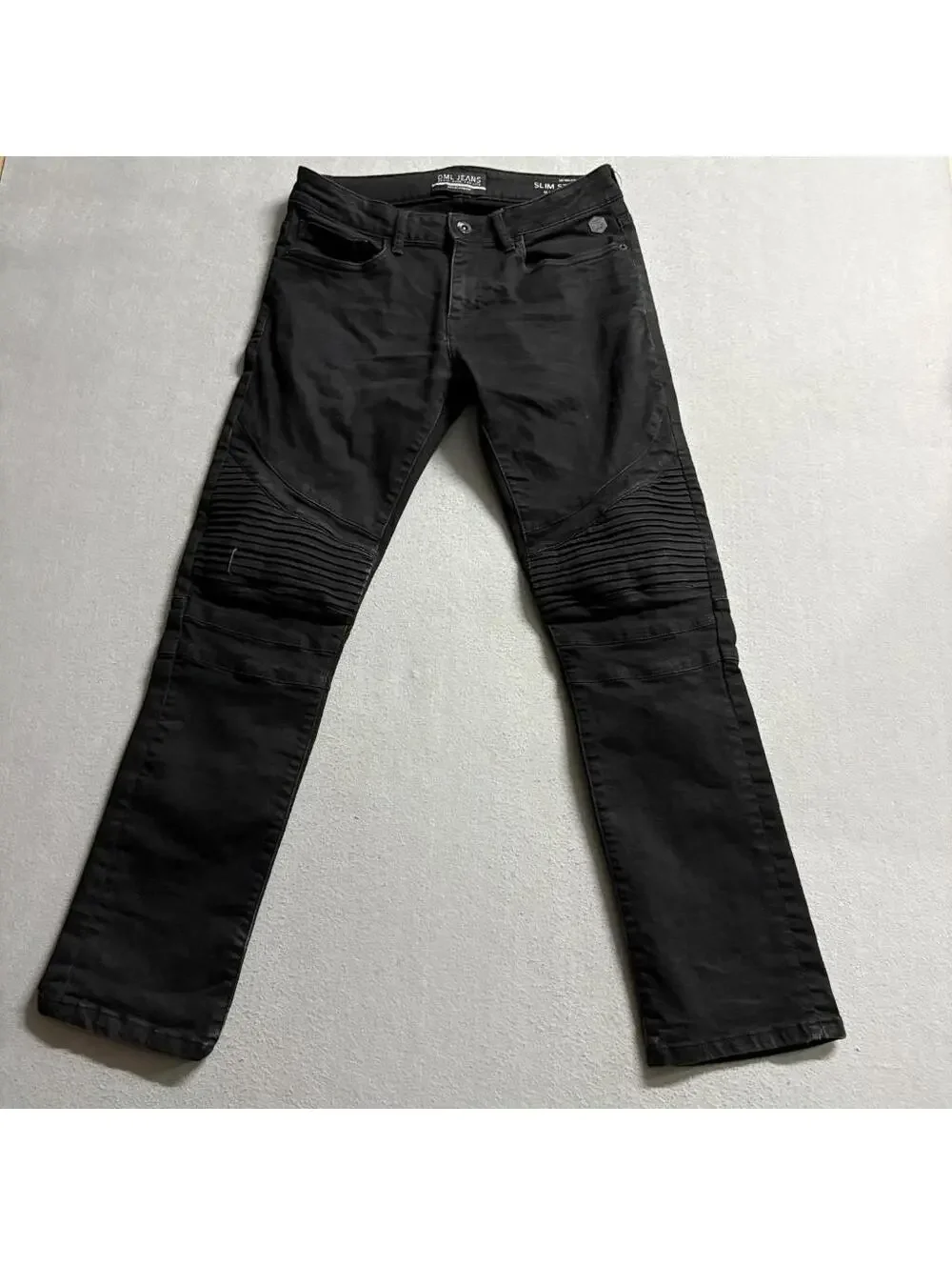 DML Jeans Mens 30x30 Black Moto Biker Denim Slim Straight Leg Pants